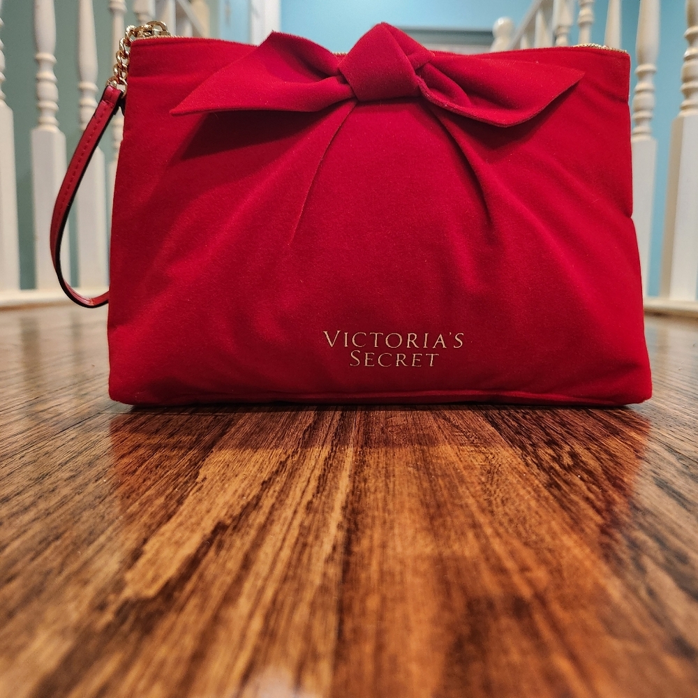 Victoria's Secret red velvet cosmetic bag